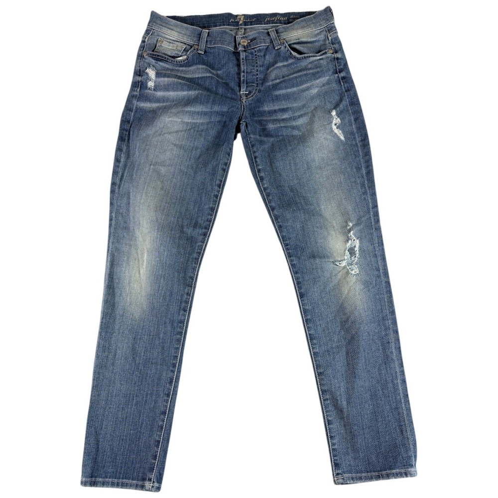 7 For All Mankind Jeans Womens 28 Blue Distressed Slim Stretch Josefina Denim